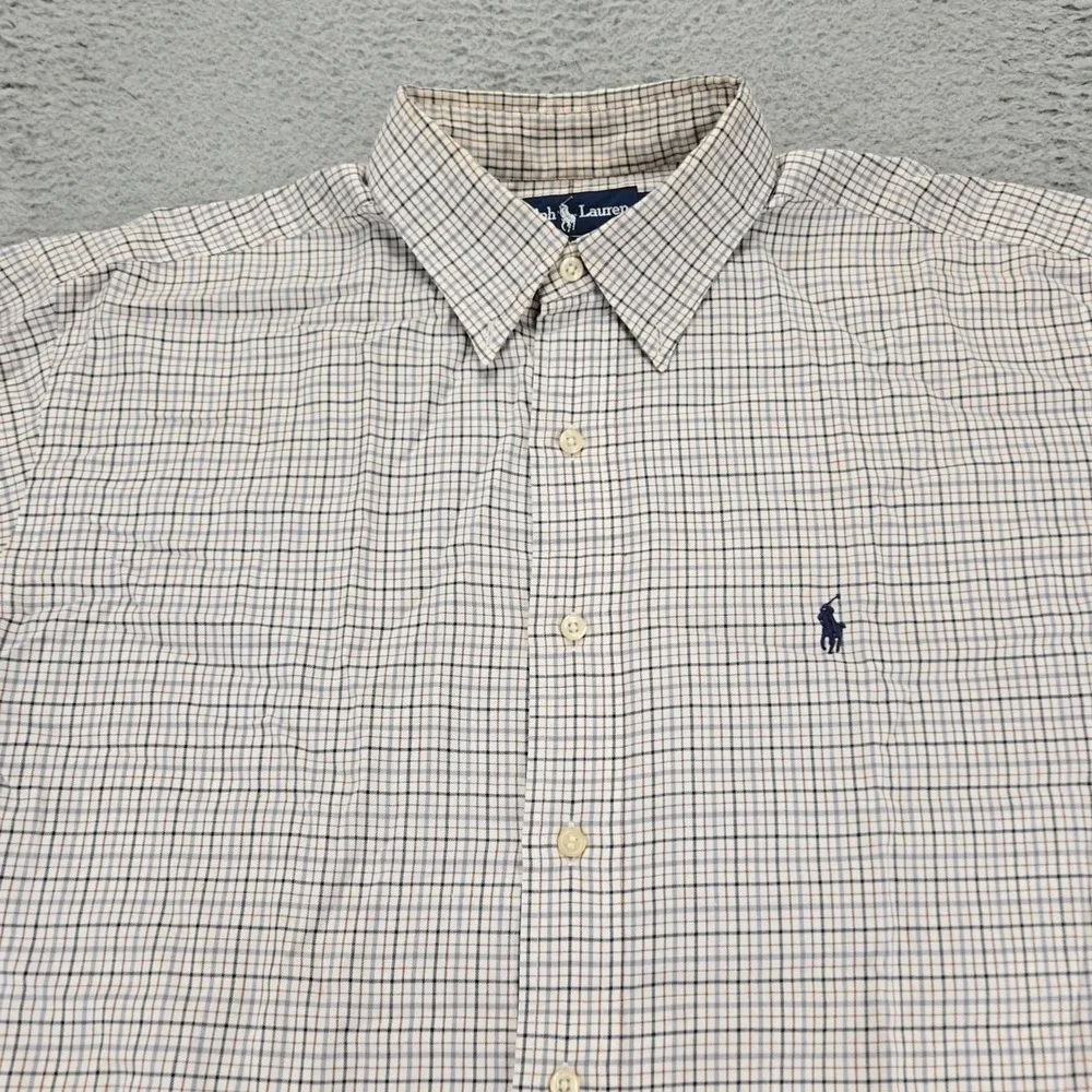 Ralph Lauren Shirt Mens‎ 16.5 - 34/35 Tan Pony Long Sleeve Plaid Yarmouth